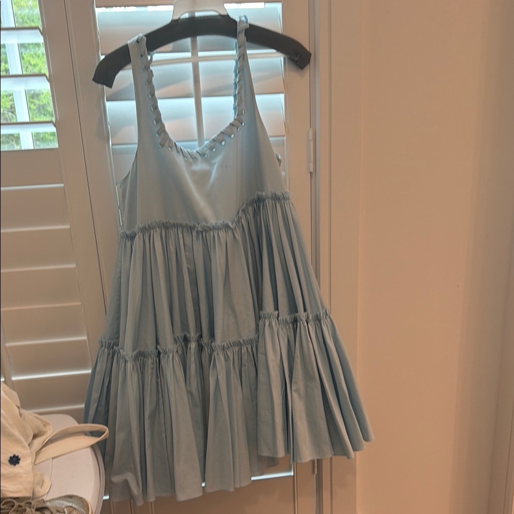 Aje. Powder Blue Ruffled Mini Dress